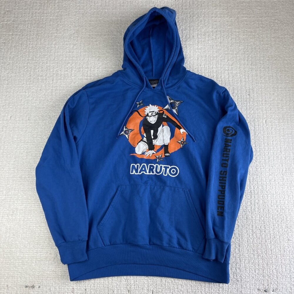 Y2K VTG NARUTO Shippuden Collection Anime Blue Hoodie Sweatshirt Size L